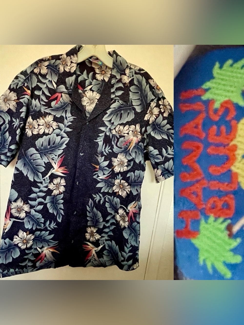 HAWAII BLUES Cotton HAWAIIAN Tropical Floral BIRD of PARADISE SHIRT Size Large
